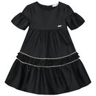 Girls Black Embellished Dress, 2, hi-res